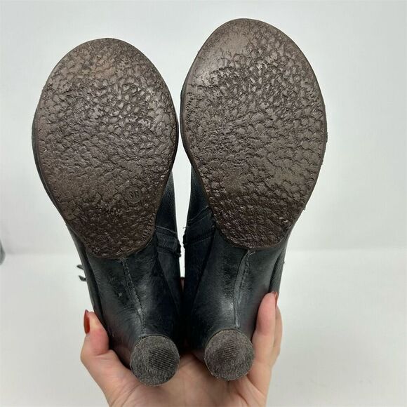 Women's Blue Gray Leather Heeled Ankle Boots Size 38 Bow Detail Ruched - Picture 10 of 14